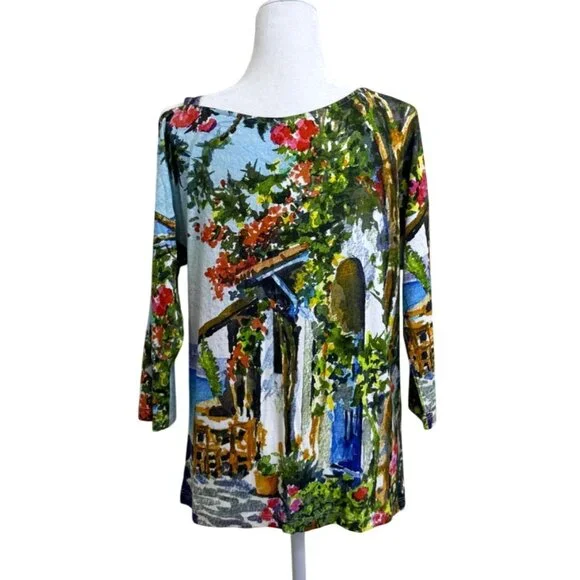 Simply Art Dolcezza Womens Top 3/4 Sleeve One-Shoulder Artistic Print Size S - Picture 3 of 7